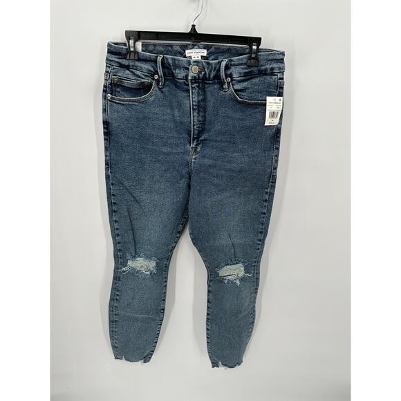 GOOD AMERICAN NWT Good Waist Crop Denim Jean in Blue799 // 14 - Picture 6 of 15